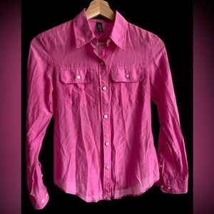 Cotton/silk blend Lauren Ralph Lauren pink button up shirt Size petite XS, EUC